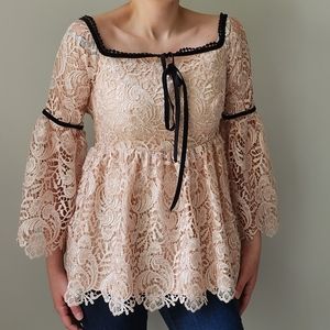 Boston Proper Blush Pink Lace Flared Blouse 2